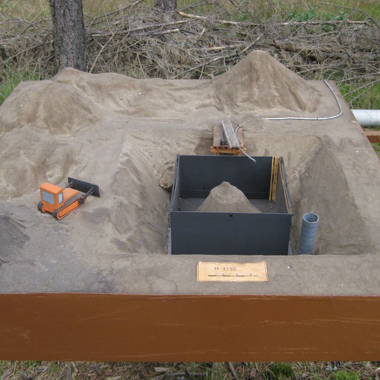 Modell eines Großlysimeters, ein großes Gefäß, daß auf einer Waage steht und in den Boden eingelassen ist