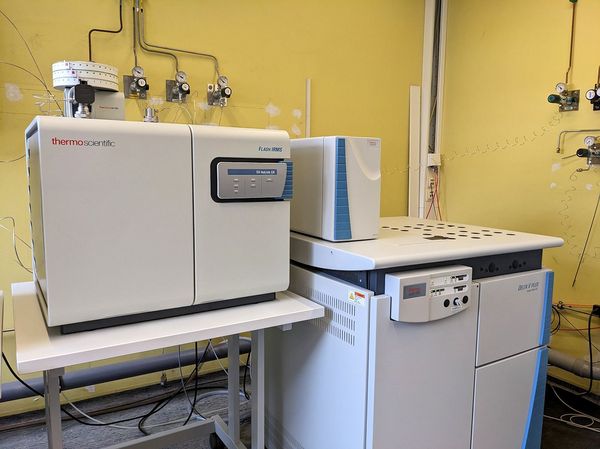Isotope ratio mass spectrometer (Thermo Fisher Scientific Delta V Advantage) with an elemental analyser (Flash IRMS), Conflo IV and MAS Plus autosampler.