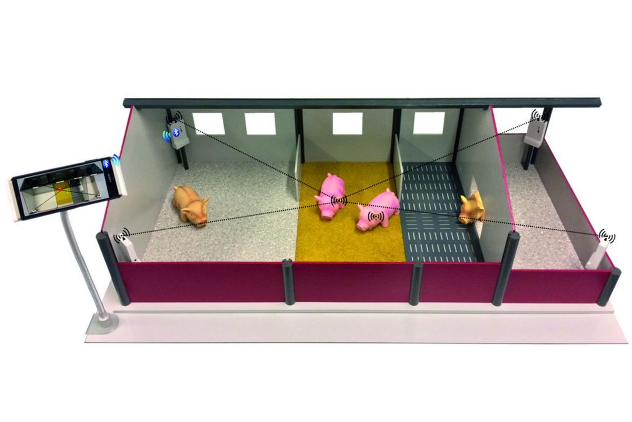 Modell-Schweinestall mit Ortungssystem