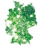 Eine Deuschlandkarte mit in verschiedenen Grüntönen eingefärbten Flächen