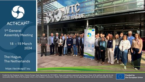 Participants of the kick-off meeting ACT4CAP27 in front of the World Trade Center in The Hague