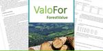 Schriftzug ValoFor - Forest Value; im Hintergrund eine Luftaufnahme eines Waldes und ein kleiner Ausschnitt eines Holzpolters