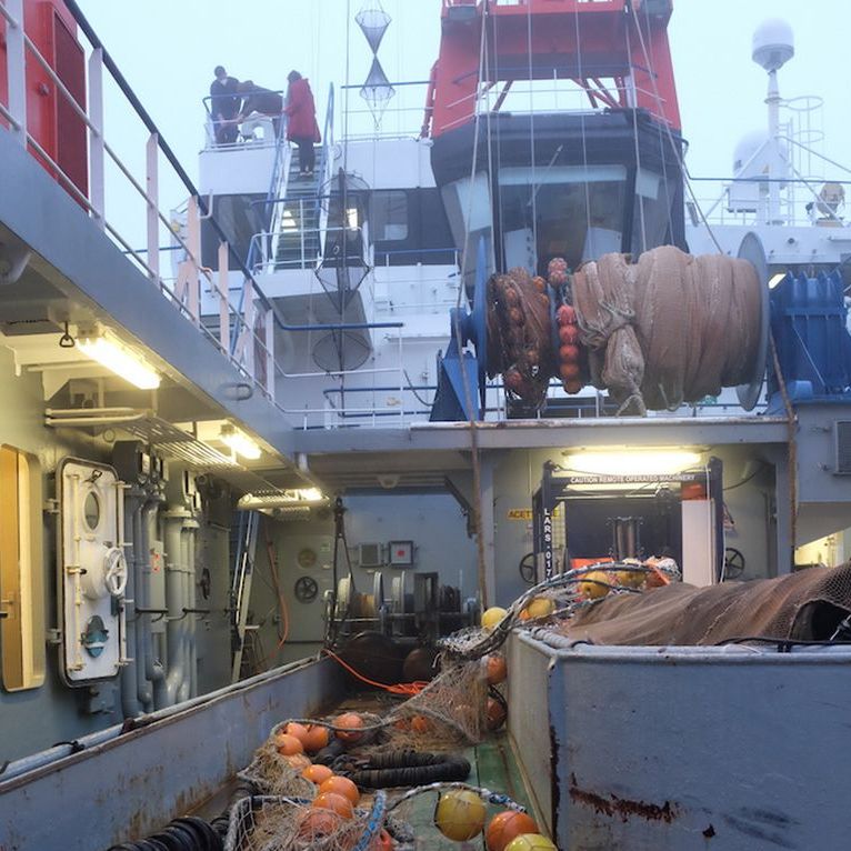 A view of the quarterdeck of the Walther Herwig III with working people