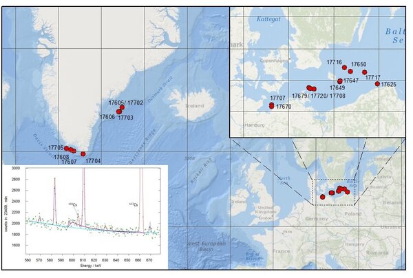 Grafik mit Seekarte und Probenahmeorten