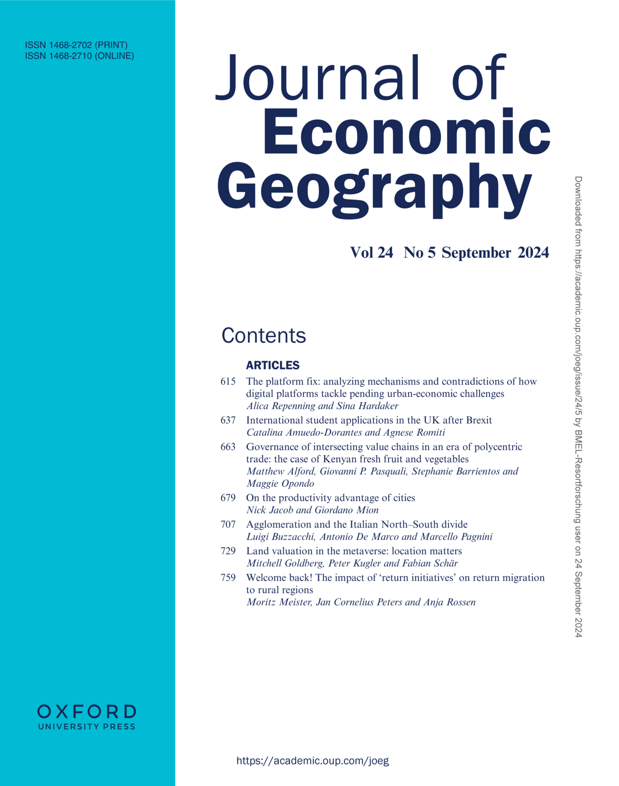Journal of Economic Geography Titelseite des Journal of Economic Geography