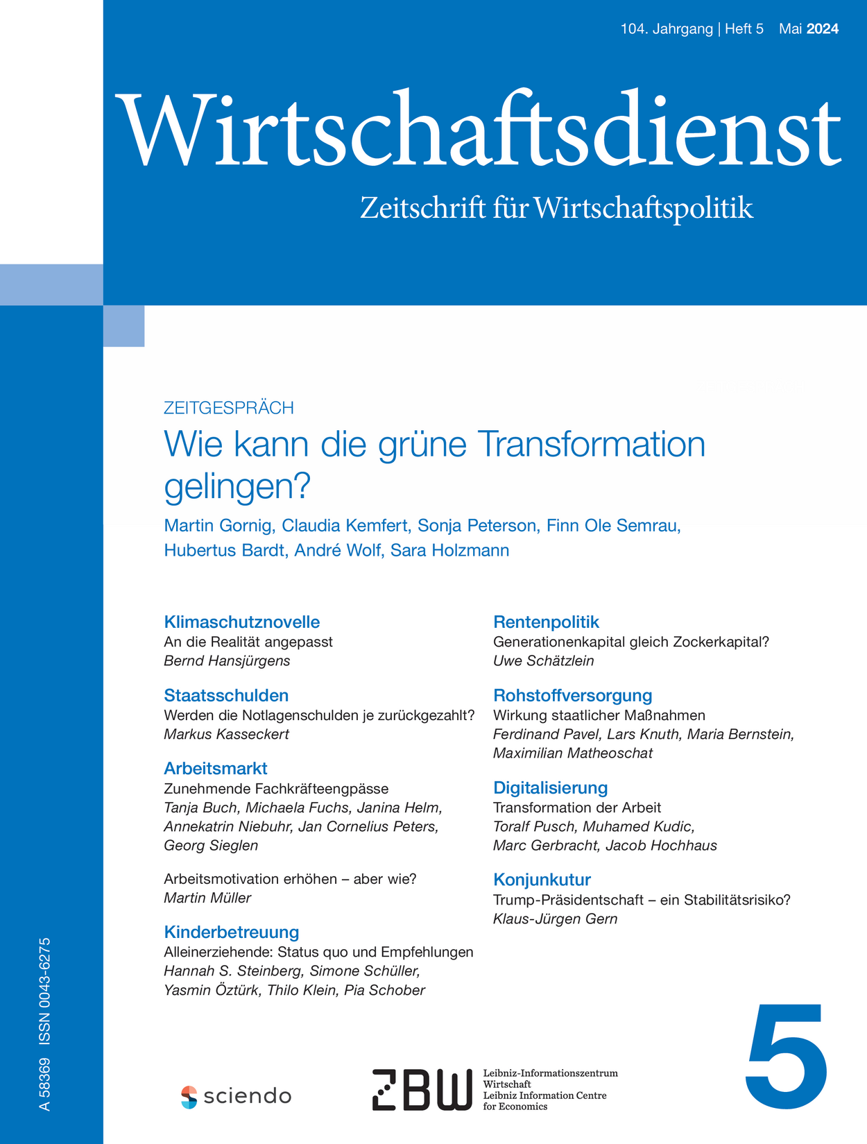 Cover der Ausgabe 5/2024 des Wirtschaftsdienstes