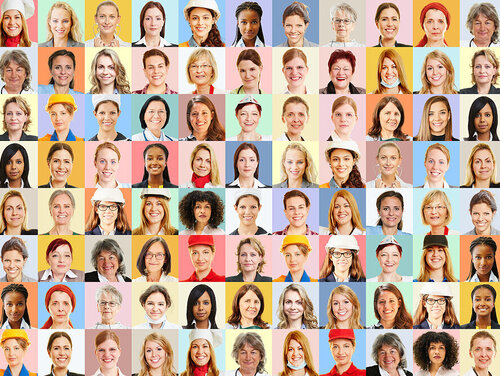 Panorama Portrait Collage von Frauen in verschiedenen Berufen als Karriere Konzept