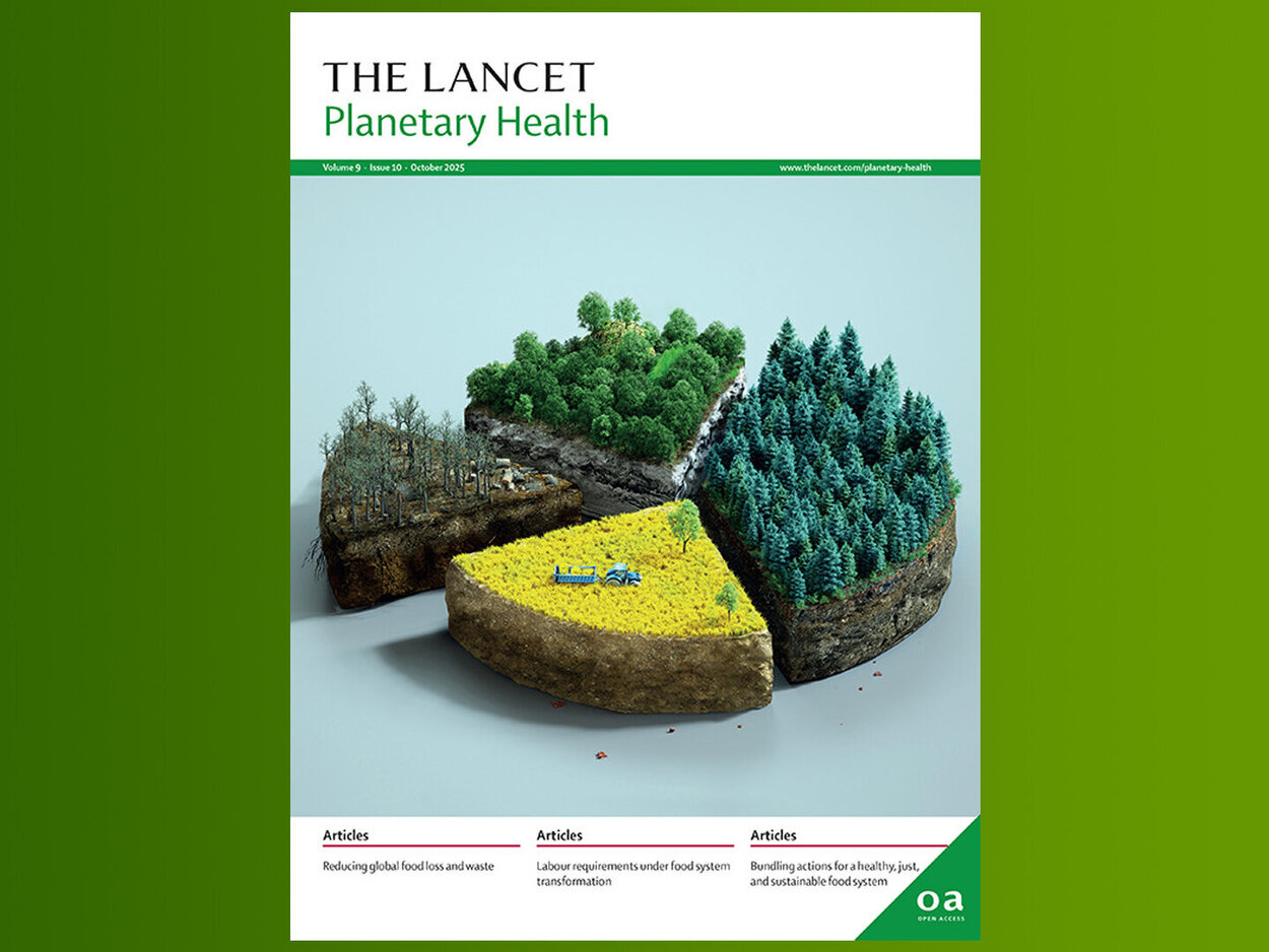 Das Titelbild der Zeitung Lancet, Planet Health vor einem grünen Hintergrund.