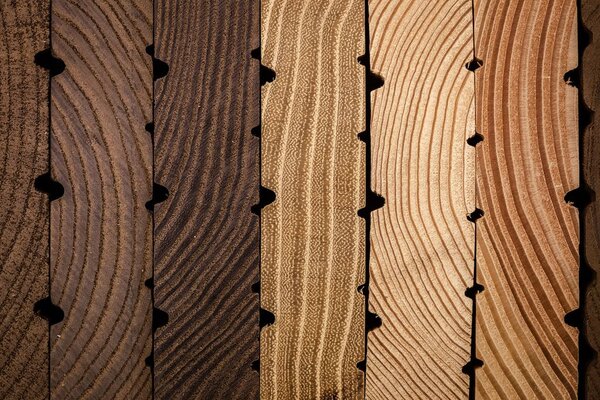 Terrassendielen aus unterschiedlichen Holzarten im Profil Sechs verschiedene Holzmuster