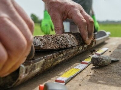 Beprobung eines Bohrkernes. 