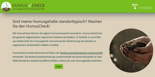 Screenshot der Startseite HumusCheck