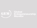 Das Logo Global Entrepreneurship Monitor (GEM) auf grauem Hintergrund
