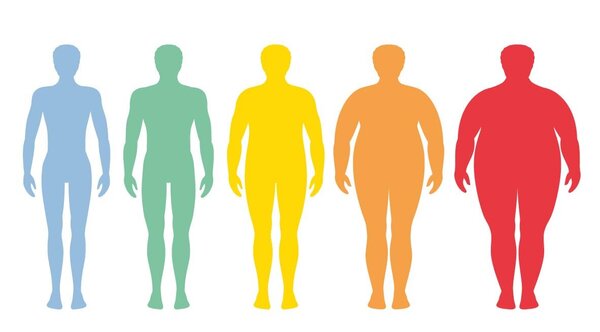 Die Grafik zeigt fünf verschiedene Menschen in verschiedenen Farben, die von links nach rechts dicker werden