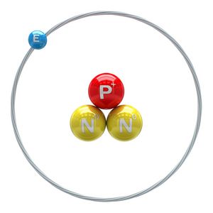 Schamazeichnung eines Tritium-Atoms mit einem Proton und zwei Neutronen im Kern.
