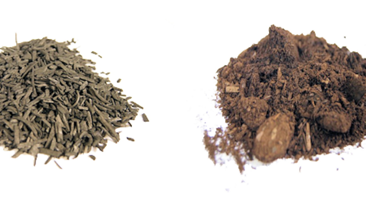 (left): Biochars from pyrolysis; (right): Biochars from hydrothermal carbonization process