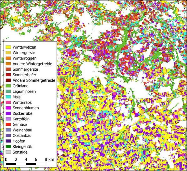 Close-up of agricultural land use map for Germany