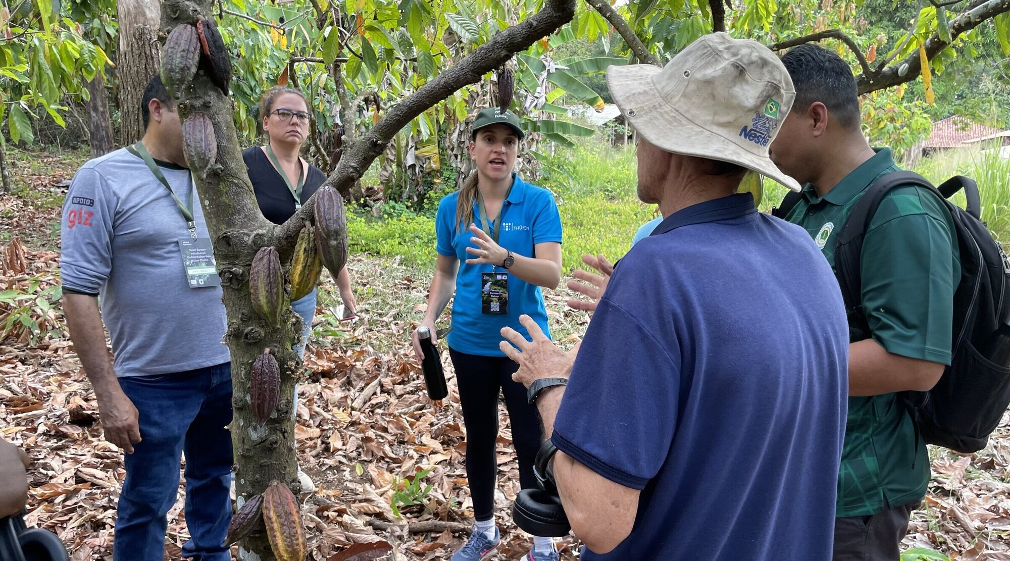 Mehrere Personen stehen um einen Baum.