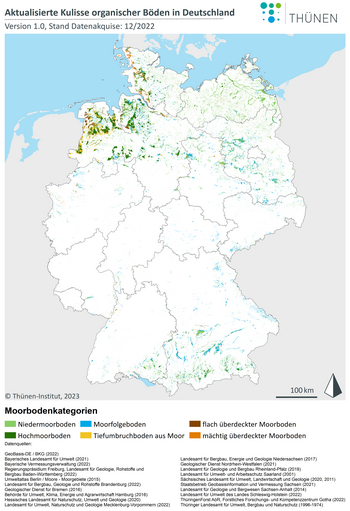 Karte mit der aktualisierten Kulisse der organischen Böden in Deutschland.