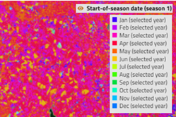 Das Satellitenbild zeigt in verschiedenen Farbtönen den Beginn der Vegetationsperiode in der Region um die Müritz.
