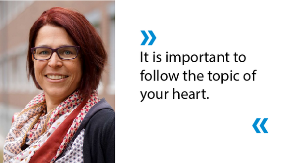 Portrait of Sylvia Keim-Klärner and the quoted text: "It is important to follow the topic of your heart."