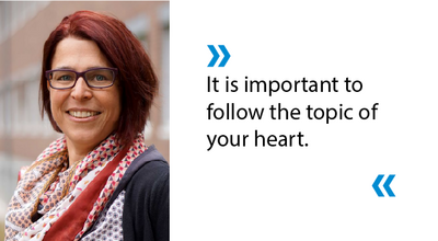 Portrait of Sylvia Keim-Klärner and the quoted text: "It is important to follow the topic of your heart."