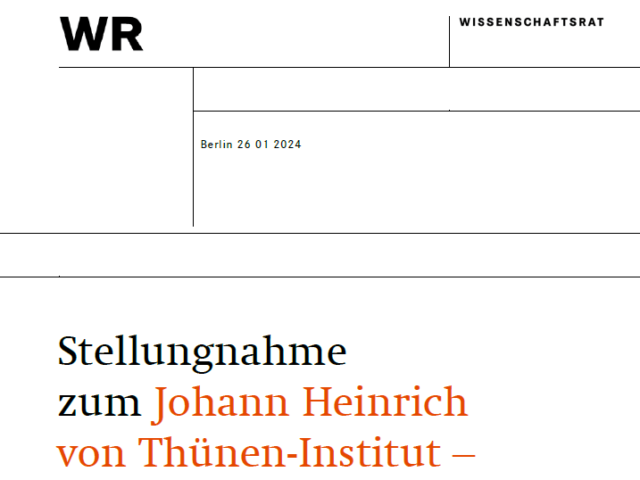 Cover page of the Science Council's statement Cover page of the Science Council's statement. Visible part of the title: Statement on the Johann Heinrich von Thünen Institute