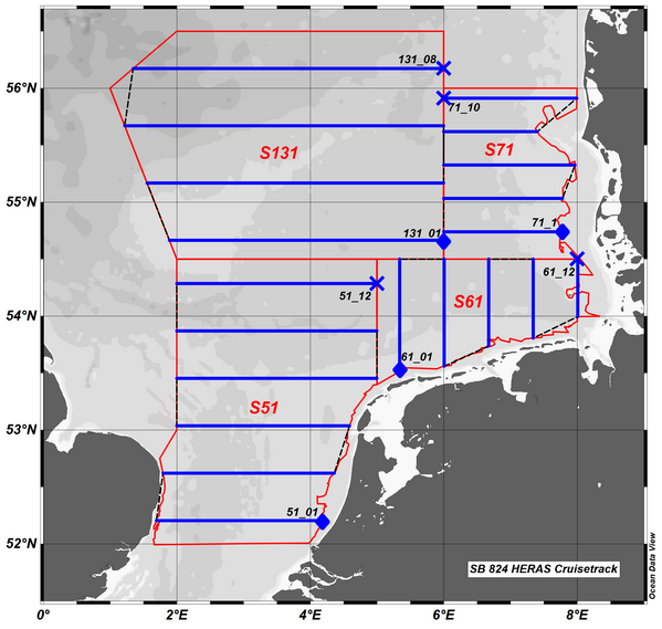Kartenübersicht des zu beprobenden Untersuchungsgebiets in der zentralen und südlichen Nordsee