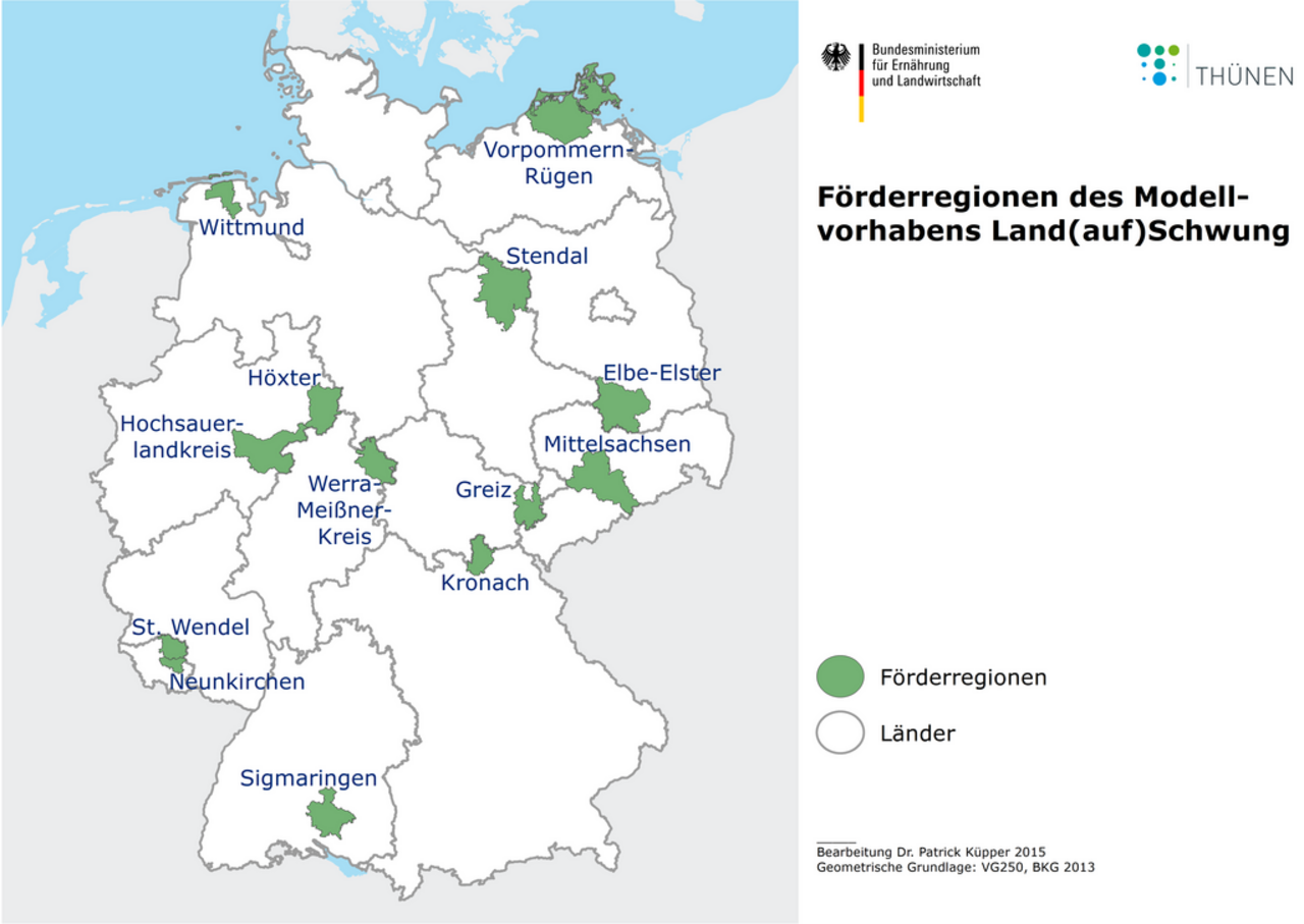Förderregionen des Modellvorhabens Land(auf)Schwung