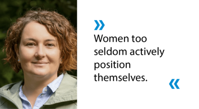 Portrait Tanja Sander mit dem Text: "Women too seldom actively position themselves"