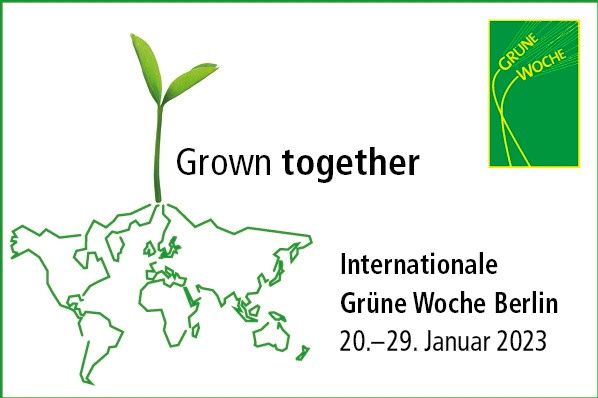Symbolgrafik zur Internationalen Grünen Woche mit Messe-Logo und dem Termin 20.-29. Januar 2023.