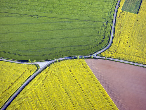 Luftaufnahme von Feldern und Straßen