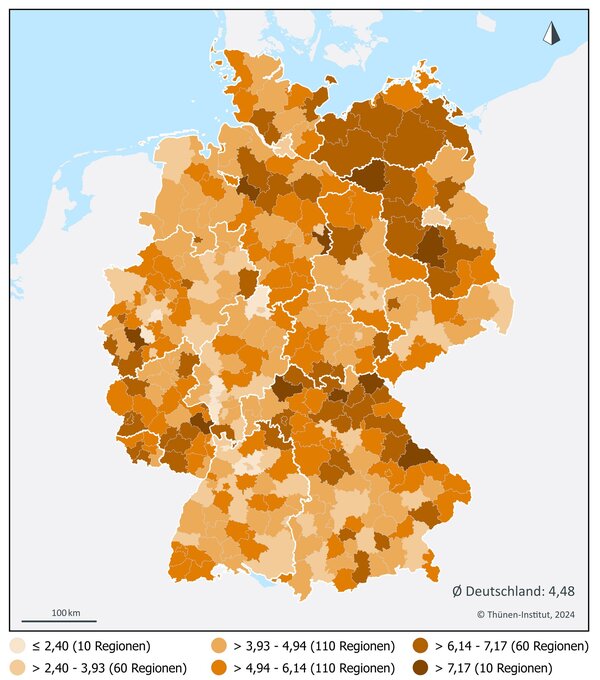 Karte 1: Vakanzrate nach Kreisregionen 2022 in %