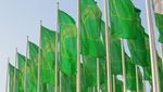 Foto: Grüne IGW-Fahnen vor dem Messegelände