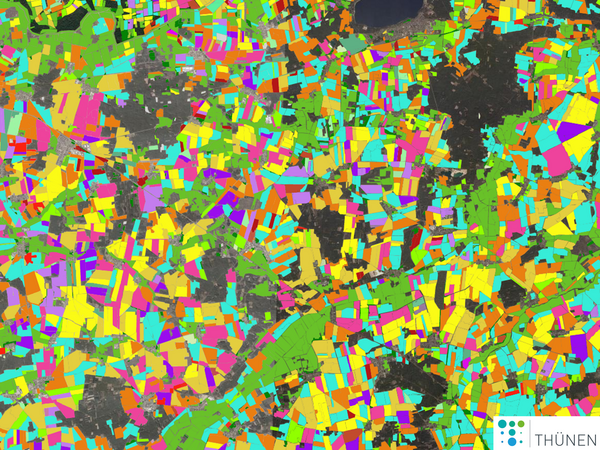 Map of arable fields dyed according to land use