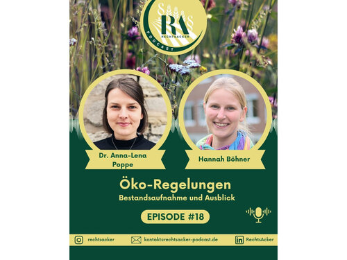 Titelseite von Episode Nr. 18 des Podcasts „RechtsAcker“ mit Portraits der Gesprächspartnerinnen