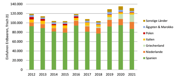 Anteile wichtiger Lieferländer an den Einfuhren frischer Erdbeeren (2021)
