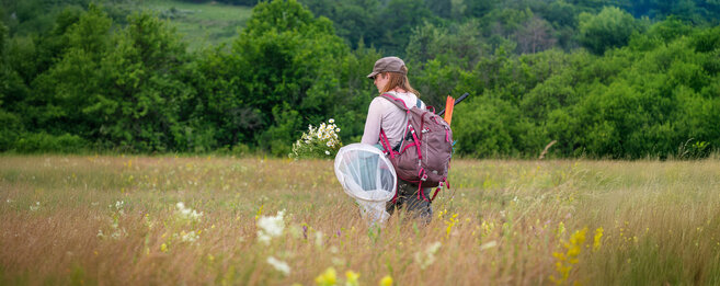Mitarbeiterin bei der Feldarbeit