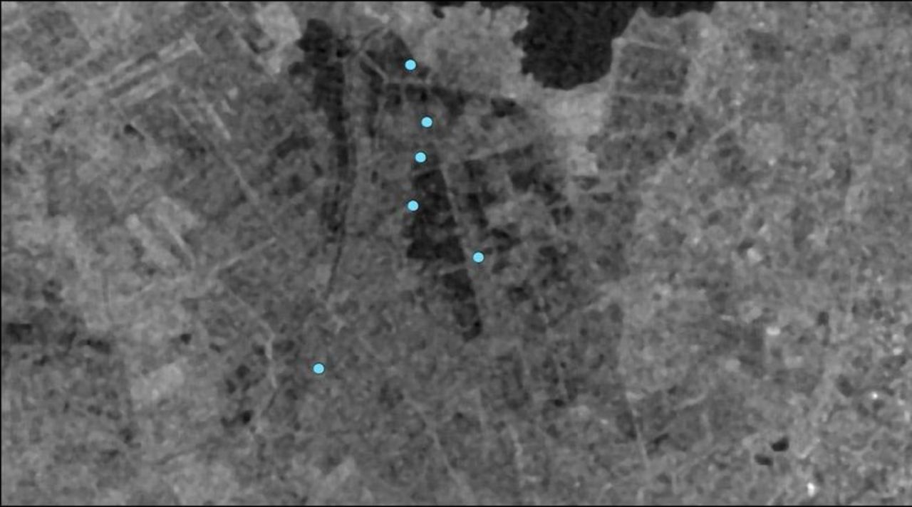 Radarbild von organischen Böden am Dümmer und Lage von Grundwasserstellen (beruht auf veränderten Copernicus Sentinel-Daten (2017))