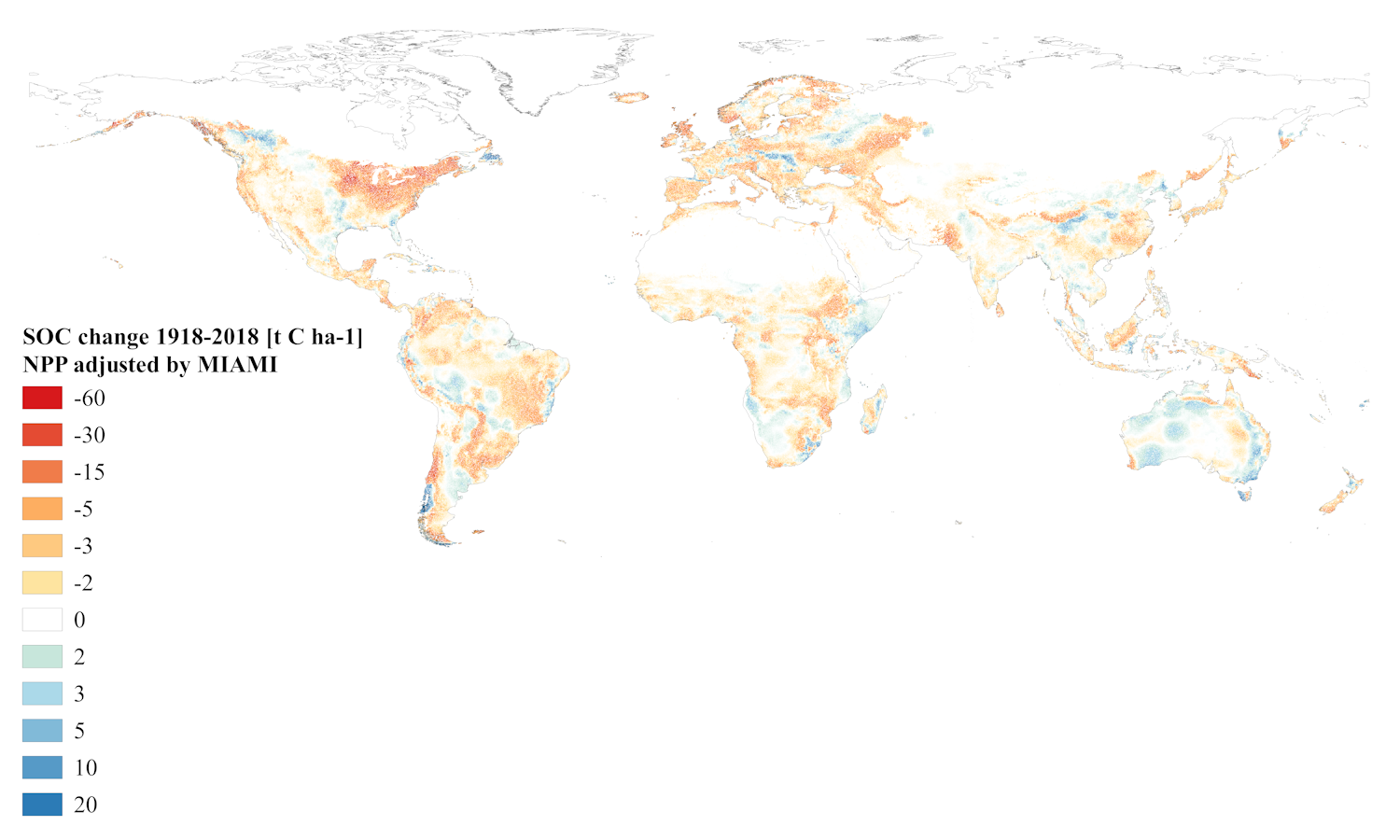 Modellierte Änderung von Kohlenstoffvorräten in mineralischen landwirtschaftlich genutzten Böden in den vergangenen 100 Jahren als Reaktion auf die Klimaänderung