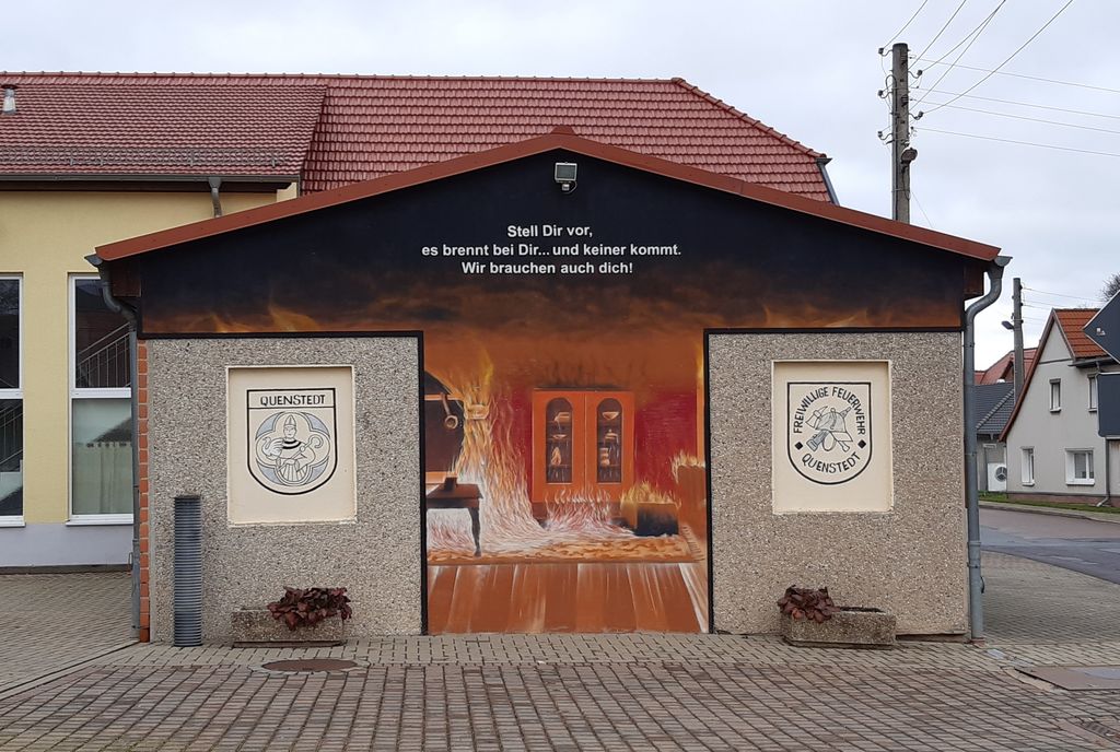 Werbewandbild zur Anwerbung von Mitgliedern bei der Freiwilligen Feuerwehr.