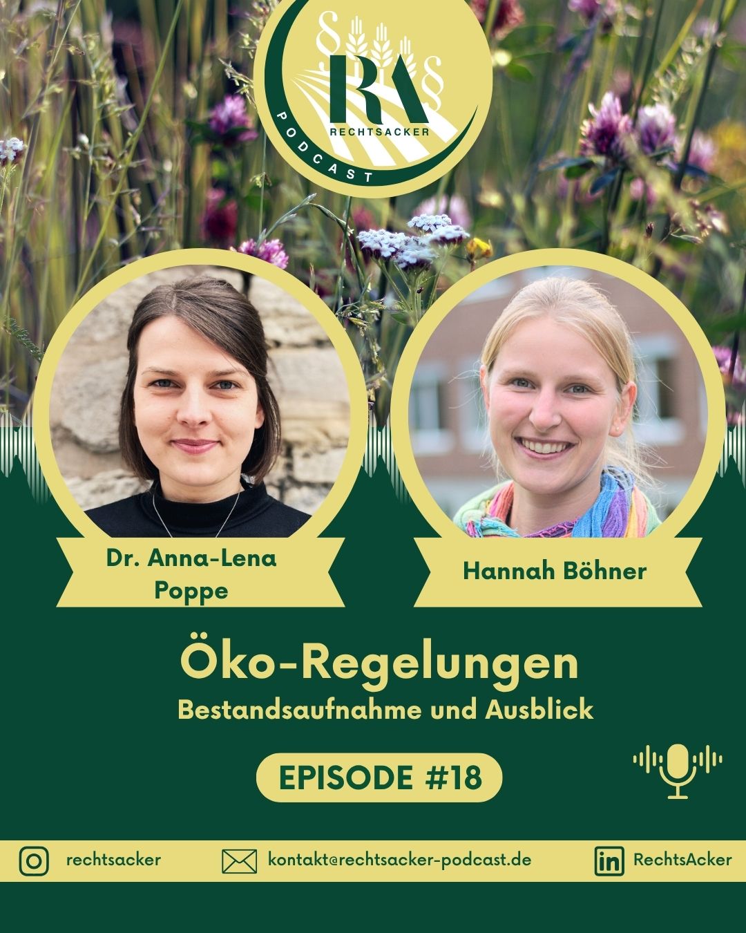 Titelseite von Episode Nr. 18 des Podcasts „RechtsAcker“ mit Portraits der Gesprächspartnerinnen