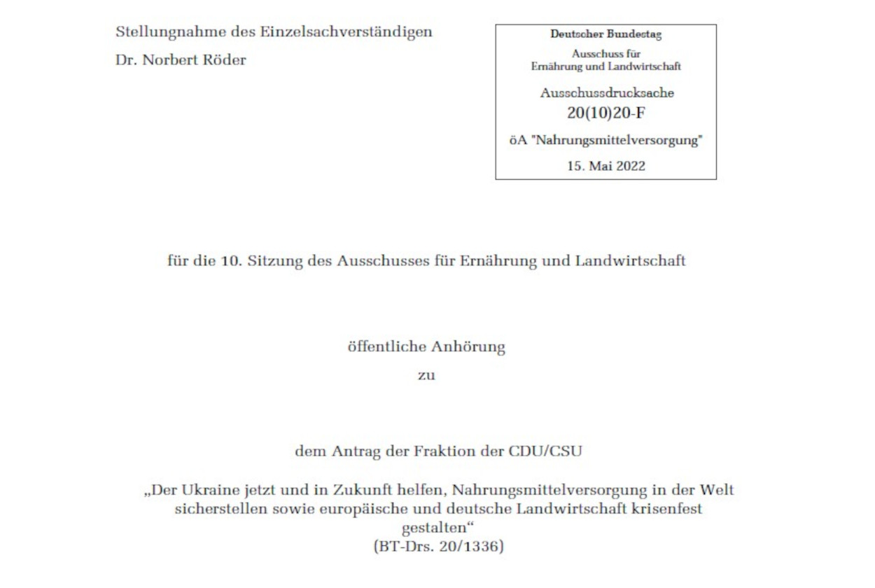 Stellungnahme des Einzelsachverständigen Dr. Norbert Röder