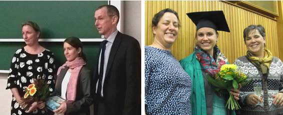 2 komibinierte Fotos: Erfolgreicher Disputaionenen von Anja Techen und Meike Hellmich