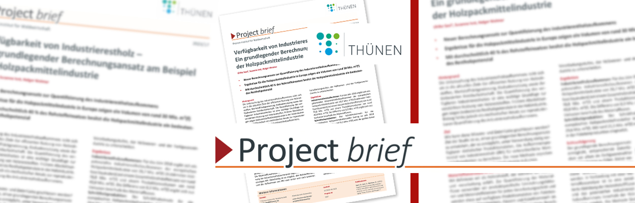 Eine Abbildung des Project brief und das Thünen Logo, soft im Hintergrund Ausschnitte von anderen Project brief.