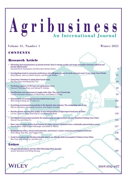 Cover of the Journal Agribsusiness issue 41.