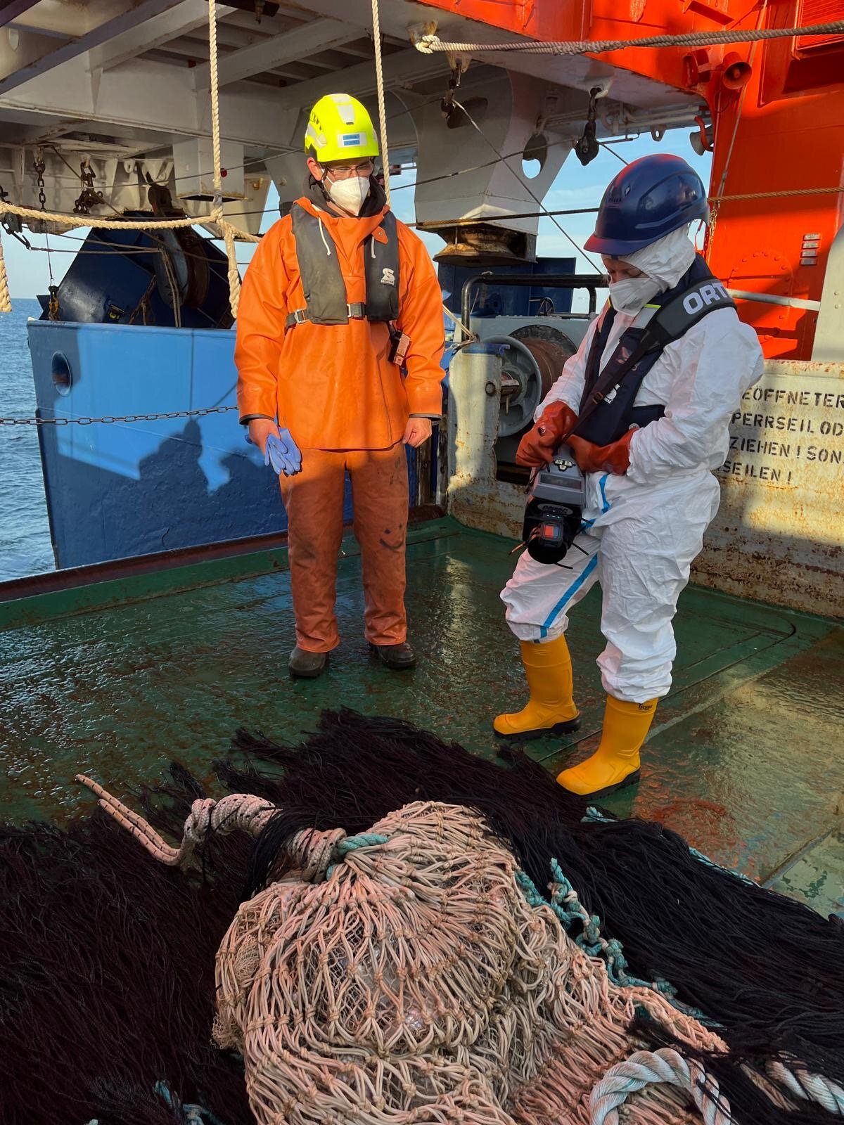 Net with catch is tested for radioactivity.