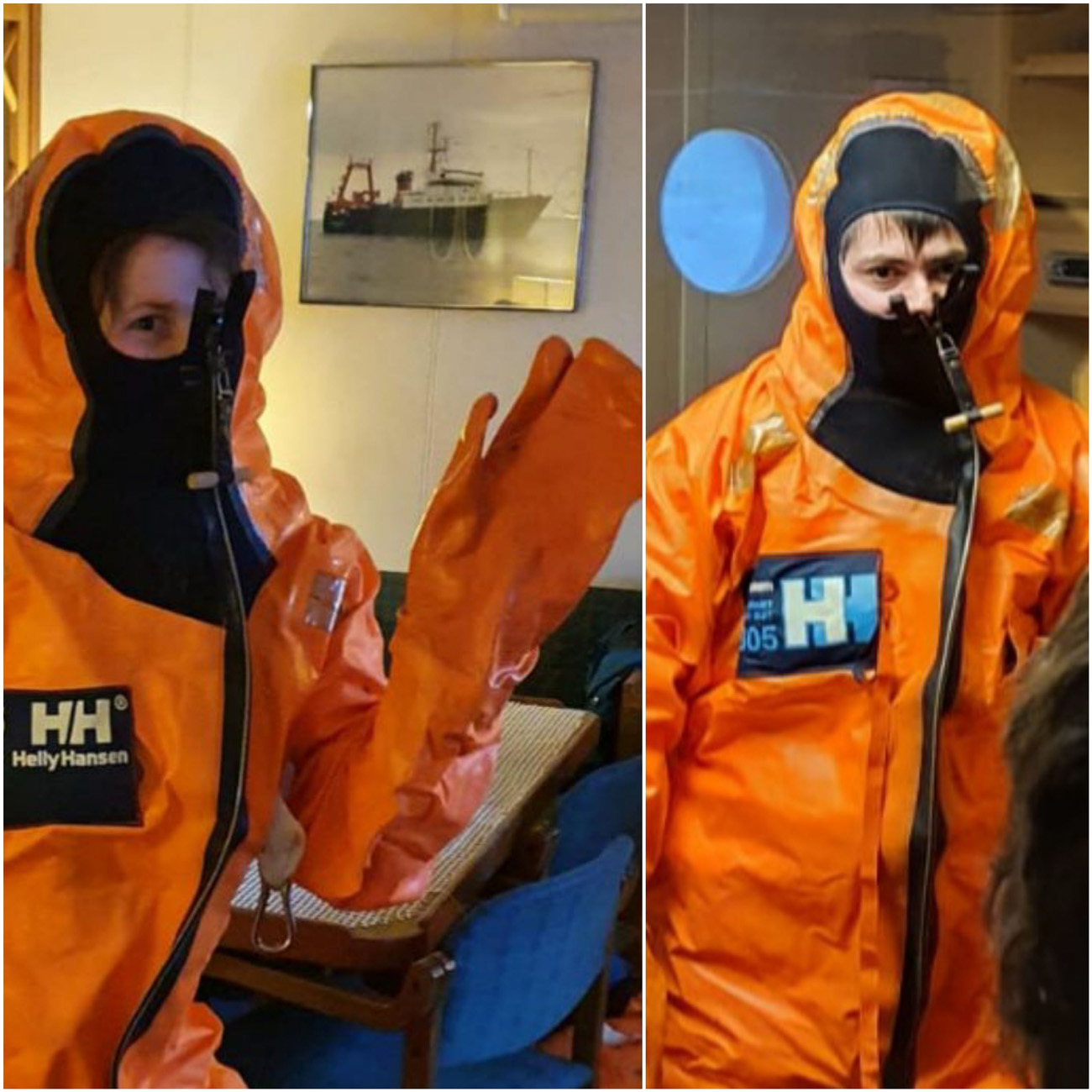 Two people in rescue suits