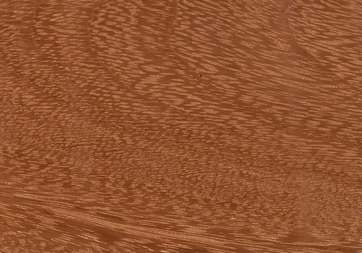 Ein Brett aus dem Tropenholz Afzelia mit typischer Maserung
