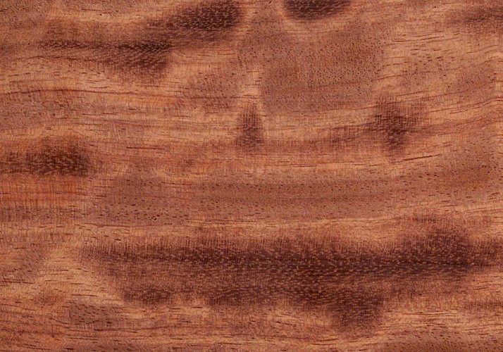Ein Brett aus dem Tropenholz Bubinga mit typischer Maserung