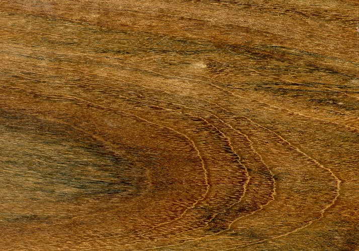 Ein Brett aus dem Tropenholz Ovengkol mit typischer Maserung